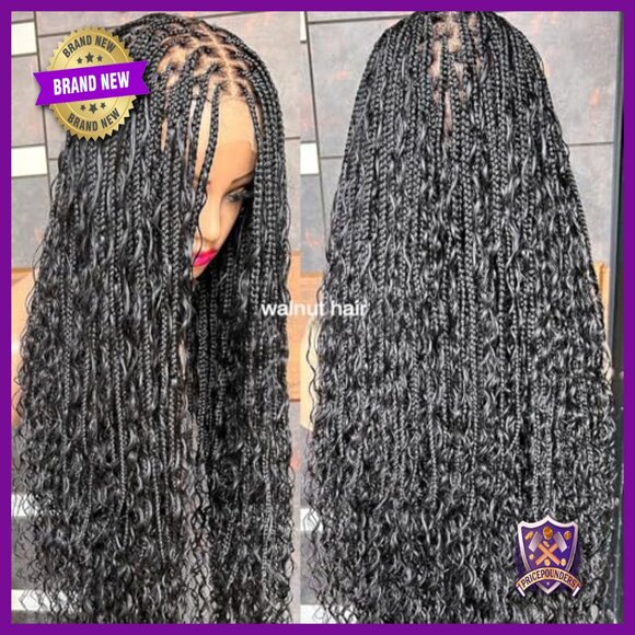 Boho Box Braids Human Hair Wig Full Lace Glueless Knotless 12 Inch main image 2